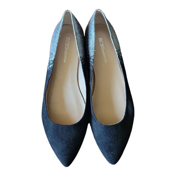 BCBGeneration Black & Silver Pointed Toe Flats Size 8 - Picture 5 of 6